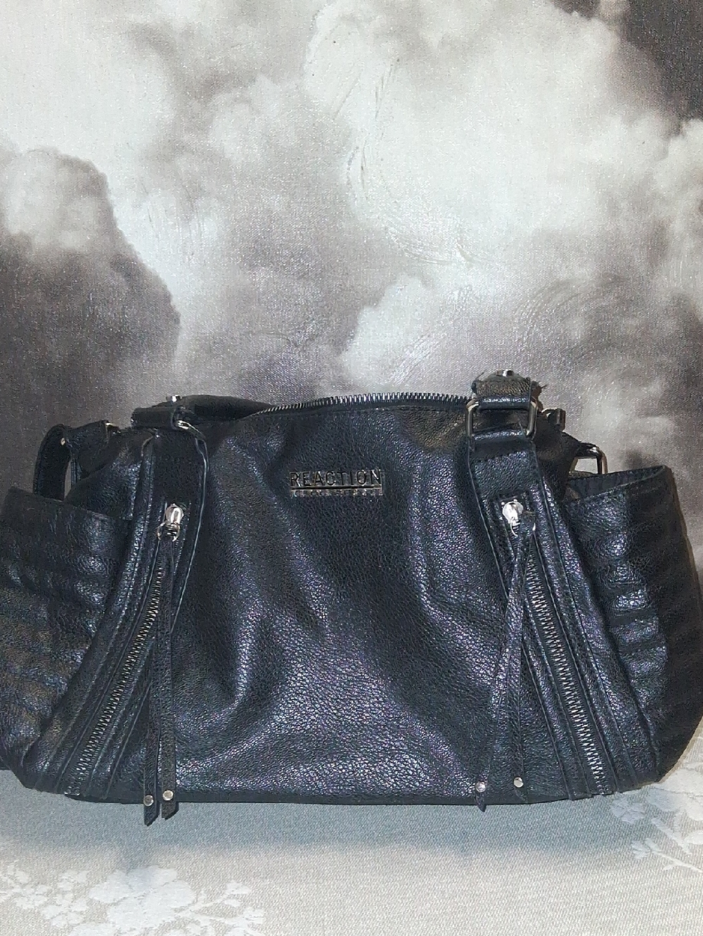 Kenneth Cole Black Pebbled Leather Shoulder Bag